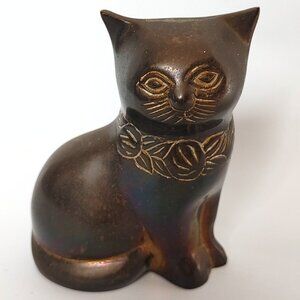 VINTAGE BRASS KITTEN Figure Gold Tone 70s RETRO Midcentury